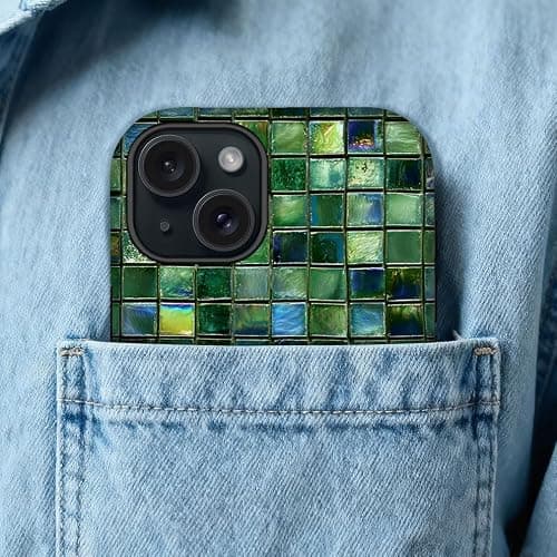 Yuzbira for iPhone 15 Case | Green Mosaic Tiles | Slim Drop Protection Design thumbnail 4