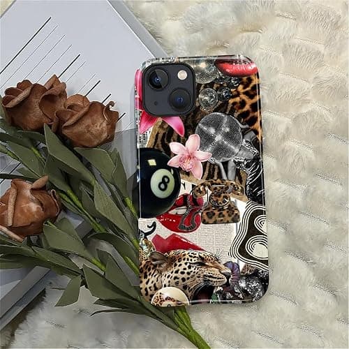 Compatible with iPhone 15 Plus Case - Dual-Layer Protection, Hard Shell with Silicone Interior,Slim Scratch Resistant Shockproof for Woman Men - Leopard Print Retro Collage thumbnail 6