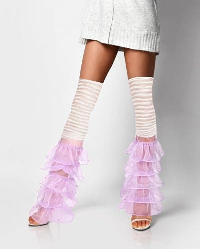 Benefeet Sox Women Lace Leg Warmers with Pearls Girls Cute Mesh Ruffle Thigh Highs Lolita Y2k Fashion Slouch Long Boot Socks thumbnail 8