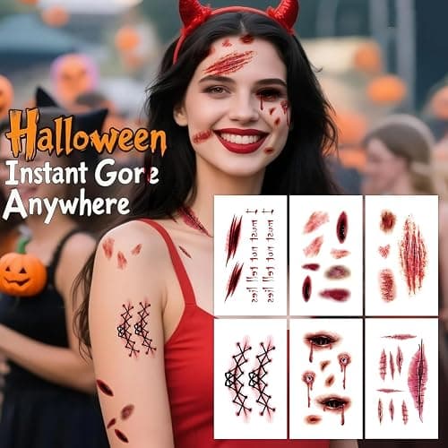 121Pcs Zombie SFX Makeup Scar Tattoo Stickers for Halloween Cosplay | Lifelike Waterproof 3D Wound Stickers, Horror Undead Makeup for Halloween Parties thumbnail 5