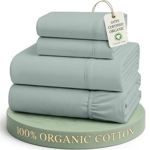 LANE LINEN Full Size Bed Sheet Set 100% Organic Cotton Soft - French Blue | Full Sheets In GOTS Certified Organic Cotton Percale - Crisp Cool Percale Weave, Great For Gifting, Best-Value Organic Cotton - Image 1