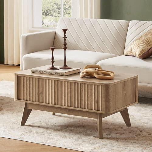 mopio Brooklyn Coffee Table, Lift Top Coffee Tables for Living Room, Mid Century, Modern Farmhouse Center Table with Lifting Top & Hidden Storage, Fluted Panel, Rising Pull Up (Oak Fluted) - Image 1