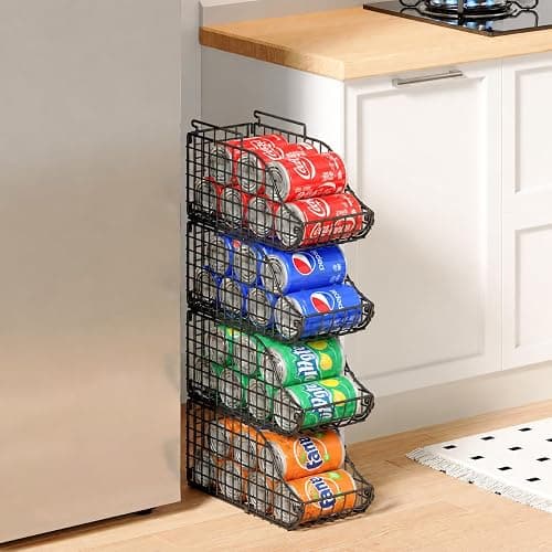 Sonyabecca 4-Pack Stackable Can Rack Organizer for Kitchen Pantry | Soda Can Organizer and Food Storage Dispenser for Pantry Cabinets. Foldable Wire Rack Keeps Canned Food Organized - Image 1