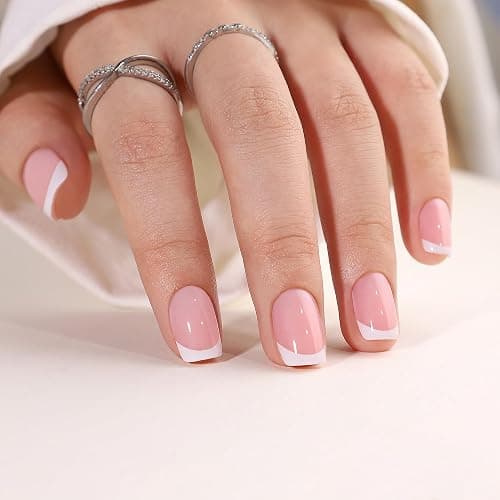 French Tip Press on Nails - 240Pcs Short Fake Nails Set - 15 Size Acrylic Full Cover Artificial Fake Nails, Natural Color - French Tip Press on Nails Short Square DIY Nail Extensions thumbnail 2