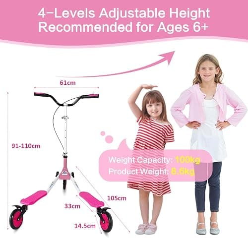 AOODIL Swing Scooter Adjustable 3 Wheels Foldable Wiggle Scooter Self Drifting for Kids/Teen/Adults Age 6+ thumbnail 4