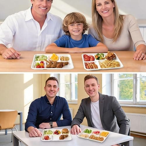 Turbo Bee Disposable 5 Compartment Plates, 100Pack Bagasse Divided Paper Trays, Heavy Duty Serving Plates for School Lunch, Meal Prep, Picnic and Buffet thumbnail 6