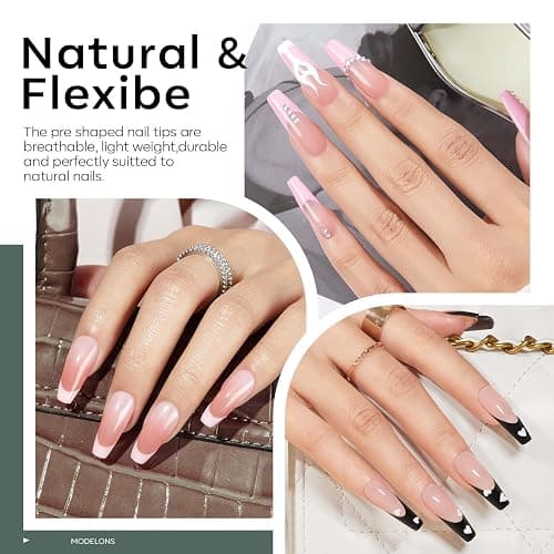 modelones X Nail Gel Kit, Fake Nails Long Coffin, 9-in-One Glue Prep Dehydrator & Portable Mini U V Light Acrylic Clipper, 500Pcs Coffin Tips for Extension Kit DIY Salon Home Gifts for Women thumbnail 9