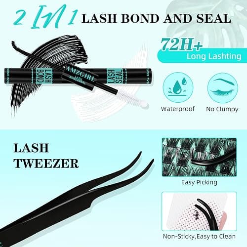 Lash Clusters Kit 168pcs Lash Extension Kit Cluster Lashes Natural Look with Lash Bond and Seal Waterproof, Lash Tweezer with Wet Look Ultra-Thin Band Lashes(Okra-Kit,D-10-18mm) thumbnail 4