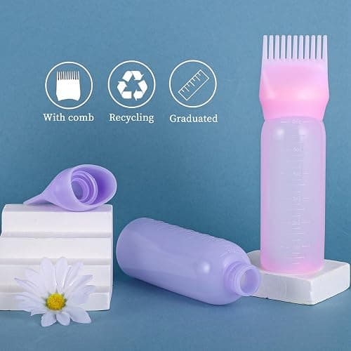 Pimoys Root Comb Applicator Bottle 6 Ounce, Oil Applicator for Hair Dye, Hair Oiling Bottle Brush with Graduated Scale, Pink thumbnail 4