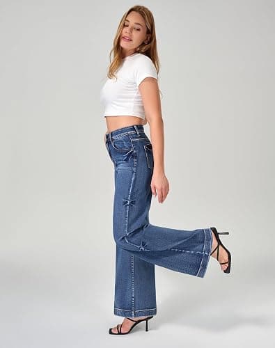 roswear Women's Wide Leg Jeans High Waisted Stretchy Denim Trouser Pants thumbnail 6