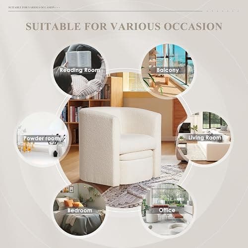 COLAMY Upholstered Sherpa Barrel Accent Chair with Storage Ottoman, Morden Living Room Side Chair, Single Sofa Armchair with Lounge Seat for Bedroom/Office/Reading Spaces, Cream thumbnail 8