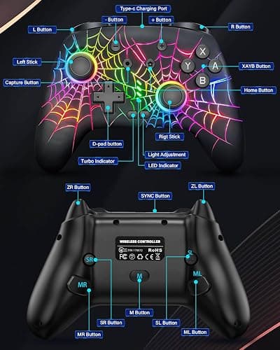 Switch Controller, Wireless Pro Controller Compatible with Nitendo Switch/Switch 2/Switch Lite/Switch OLED, Switch Controller Pro, Rechargeable Switch Remote Gamepad with 6-Axis Gyro,10 LED Light thumbnail 8