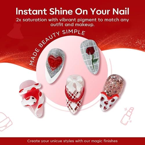 modelones Red Gel Nail Polish Set 6 Colors, White Glitter Sparkle Bright Burgundy Dark Rose Champagne Silver Candy Cane Nail Polish Kit Soak Off Nail Art Manicure Salon DIY Gift Women thumbnail 2