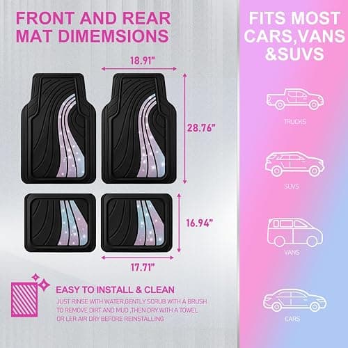 Road Comforts Car Floor Mats Full Set – Front & Rear Car Floor Mats with Aluminum Design, Anti-Slip Backing, All-Weather Protection, Trim-to-Fit Car Mats for Most Sedans, SUVs & Vans - Glitter thumbnail 6