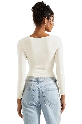 SUUKSESS Women Square Neck Long Sleeve Tops Double Lined Going Out T Shirts thumbnail 5