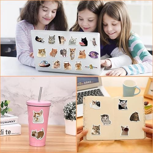 Cat Meme Stickers, Funny Cat Stickers for Kids Journaling Adults Kawaii,Cute Waterproof Vinyl Sticker for Water Bottles Laptops 50Pcs thumbnail 4