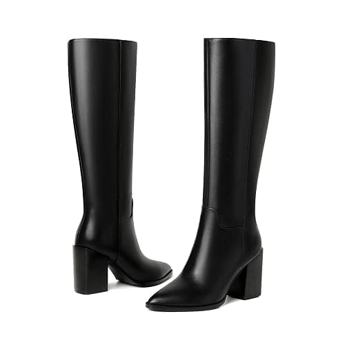 vivianly Women's Knee-High Boots, Sexy Pointed Toe Block Heel Zipper, Fashion Retro High Boots thumbnail 6