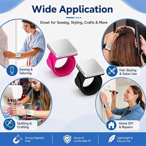 Hilltian 2 PCS Magnetic Pin Cushion Wrist, Magnetic Sewing Pincushion, Magnetic Pin Holder Wristband for Sewing Braiding thumbnail 7