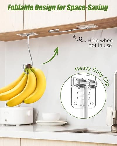 Banana Hook for Hanging Heavy-Duty 15Ib(Max) 2 Pack, Folding Banana Hanger Under Cabinet, Banana Holder Self Adhesive Traceless Clear for Keep Fresh & Kitchen Space Saving（16cm） thumbnail 5