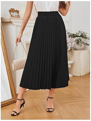 SweatyRocks Women's Casual Solid Longline Pleated Long Skirt - Image 1