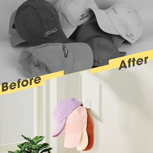 2 Pack White Hat Racks for Baseball Caps, Stainless Steel Hat Organizer for Baseball Cap, Hat Holder Storage Organizer, Hat Hanger Strong Adhesive/Wall Drilled for Door, Bedroom, Closet(8.26 in) thumbnail 7