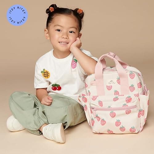 Itzy Ritzy Toddler Backpack - Daycare Bag - Features Adjustable Shoulder Straps, 2 Side Pockets & Spacious Interior with Wipeable Fabric Lining & Name Label, Strawberry Backpack thumbnail 7