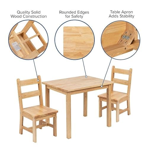 Flash Furniture Kyndl Kids Solid Hardwood Table and Chair Set for Playroom, Bedroom, Kitchen - 3 Piece Set - Natural thumbnail 5