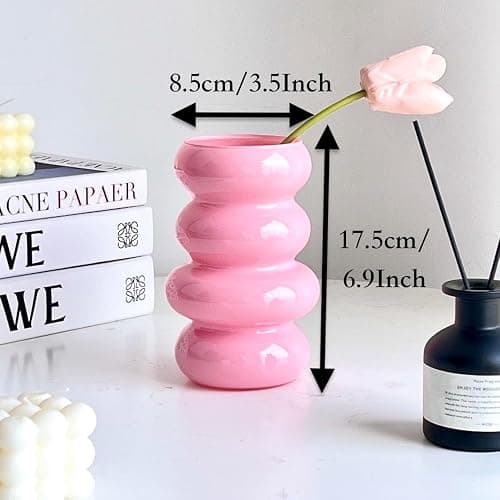 BLOFLO Colored Glass Hydroponic Flower Vase, 7-Inch Pink Glass Vase, Four-Layer Geometric Glass Floral Vase for Home Décor, Modern Bubble Glass Vase for Home Office Wedding Table (Pink) thumbnail 2