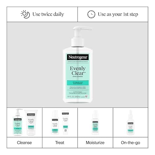 Neutrogena Evenly Clear Acne Cleanser with 2% Salicylic Acid & 2% PHA Exfoliant, Gentle Foaming Face Wash Clears Clogged Pores & Blackheads While Visibly Fading Look of Post-Acne Marks, 9.1 fl. oz thumbnail 8