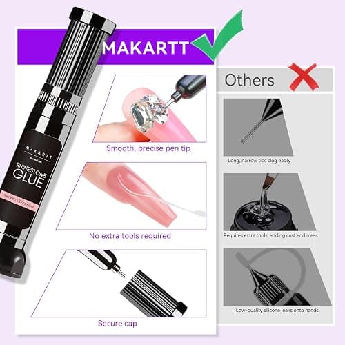 Makartt Nail Rhinestone Glue Gel, Upgrade Gel Nail Glue with Brush Pen Tip Super Strong Adhesive Precise for Nail Charms Crystals Rhinestone Beads Flower 3D Decorations 8ml*2 thumbnail 8