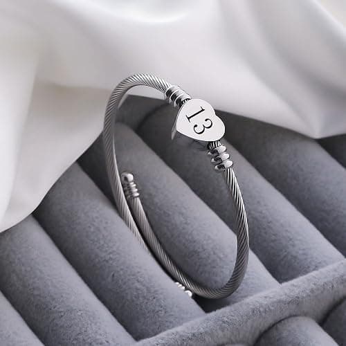 Aosyoisk Birthday Gift for Women and Girl.Silver Bracelet Lucky Number Birthday Bracelet Cuff Bangle Jewellery Gift for Age 7-21 thumbnail 3