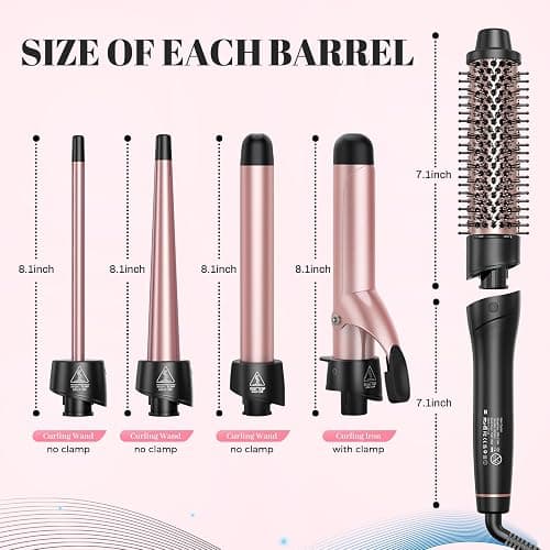 ANIEKIN 5 in 1 Curling Iron Set, Fast Heat Up Curling Wand from 3/8 to 1 1/4 Inch and a Thermal Brush Come with, Dual Voltage Hair Curler for Women All Hair Types and Travel Use, Gifts for Women thumbnail 6