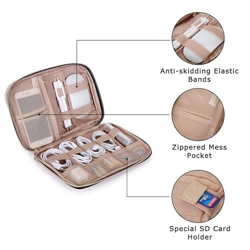 BAGSMART Large Electronics Organizer Travel Case, Travel Essentials, Cord Organizer Travel Cable Organizer Bag, Travel Accessories for Women, Pink - A-Pink thumbnail 4