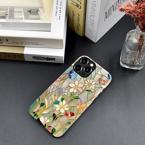 TnXee Case Compatible with iPhone 13 Pro Max,Fall Prevention Bright Hybrid 2-Layer Hard Shell Phone Case for Girls Boys,Stained Glass Bloom Flower thumbnail 7