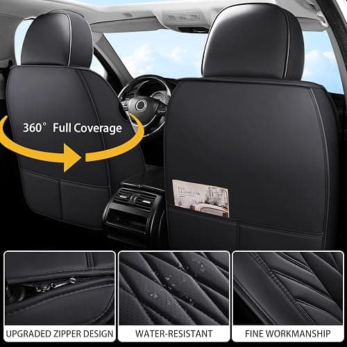WELLDO Nappa Faux Leather Car Seat Covers Full Set, Waterproof Non-Slip Seat Protector, 0.28in Thickened Cushion, Airbag Compatible Universal Seat Covers for Cars SUV Truck Pickup, Black thumbnail 6