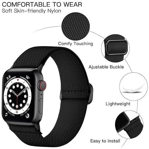 Lerobo Braided Band Compatible with Apple Watch Series 11 10 9 8 7 46mm 45mm 41mm Ultra SE 3 2 1 49mm Series 6 5 4 3 44mm 40mm 38mm 42mm Men iWatch Bands Women Stretchy Nylon Solo Loop Sport Strap thumbnail 2