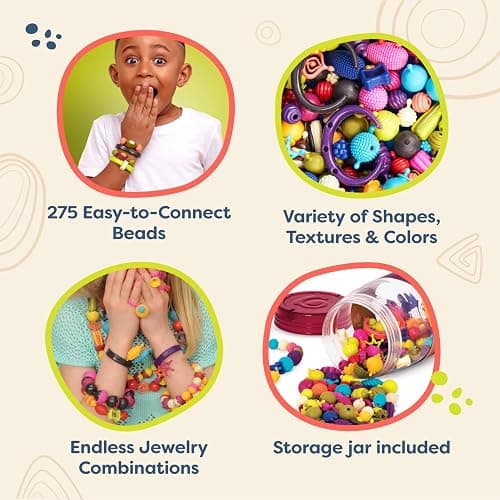 B. toys – Pop Arty! 275 Pieces – Jewlery Making Kit – Creative Pop Snap Bead Set for Kids – DIY Craft Jewelry Making Kit – Necklaces, Rings, Bracelets – 4+ Years thumbnail 6