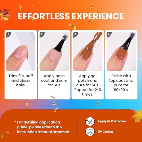 Beetles Fall Gel Nail Polish Set - Fall Yard Gel Polish Kit, 20 Color Orange Burgundy Red Navy Blue Glitter, Soak Off LED UV with Base Top Coat Nail Art Manicure Gift for Women thumbnail 7
