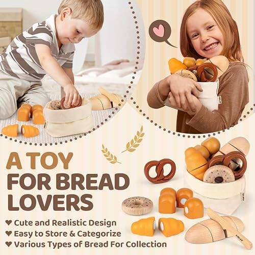 Airlab Pane da Tagliare Giocattolo, Accessori Cucina Giocattolo Legno per Bambini Bambina, Set Cibo Finto Giocattolo per Cucina Bambini, Regalo Bambino Compleanno Pasqua Halloween Natale 3 4 5+ Anni thumbnail 5