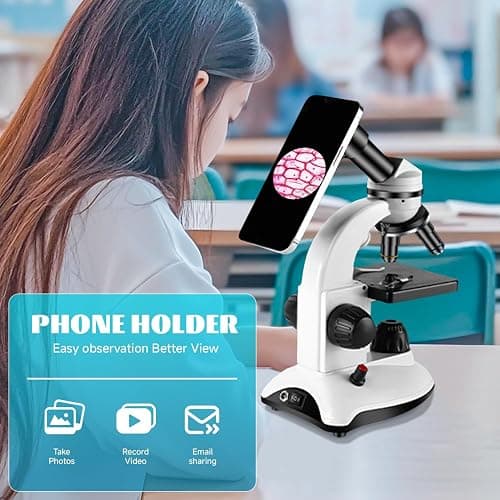 Microscope for Kids Starter Adults 64X-1280X Metal Monocular Microscope for Students School Home Education LED Lights Phone Holder Microscope Kit thumbnail 3