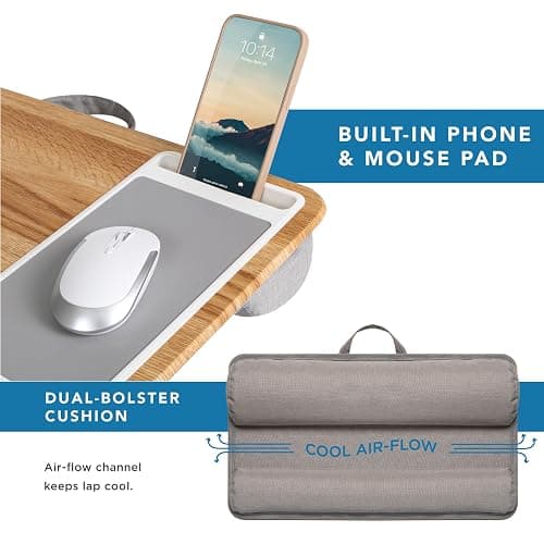 LAPGEAR Home Office Lap Desk with Device Ledge, Mouse Pad, and Phone Holder - Oak Woodgrain - Fits up to 15.6 Inch Laptops - Style No. 91589 - Oak Woodgrain - Home Office thumbnail 4