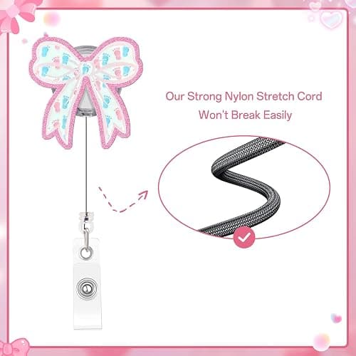 Kimoli Funny Nursing Badge Reel Cute Bow Labor and Delivery Nurse Badge Reel Pink Id Card Holder with Clip for Rn Doctor Healthcare Teacher Nurse Gifts thumbnail 4