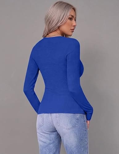 Zeagoo Women Long Sleeve Shirts Ribbed Tops Crewneck Basic Tee | Stretchy Ribbed Tops Ideal for Business Casual,Daily Wear, Going Out & Work, Perfect for Summer and Fall Outfits thumbnail 7