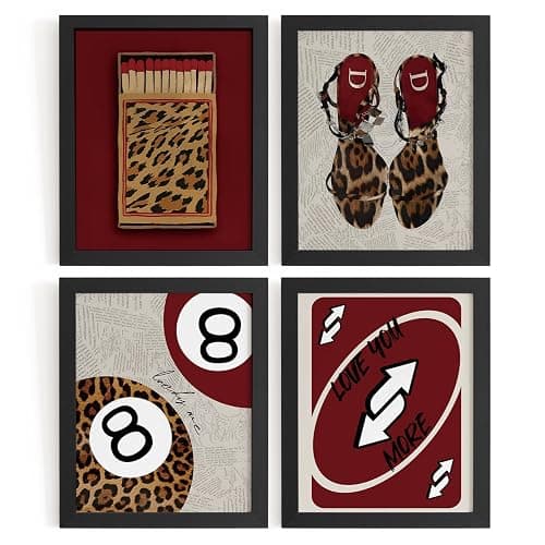 DSHFG Red Cheetah Prints Wall Decor Preppy Room Decor Y2K, Funky Leopard Lucky 8 Ball Posters Teen Girl Wall Art for Bedroom Bathroom College Dorm, 8x10 Unframed - Image 1