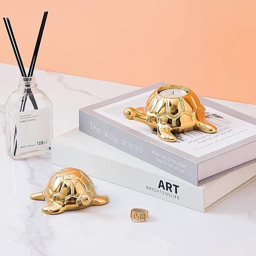 Golden Turtle Statue, Ceramic Turtle Ornament for Home Decor - Gold Tabletop Decoration, Collectible Decor for Elderly, Turtle Sculpture for Bookshelf, Desk, Nightstand thumbnail 8