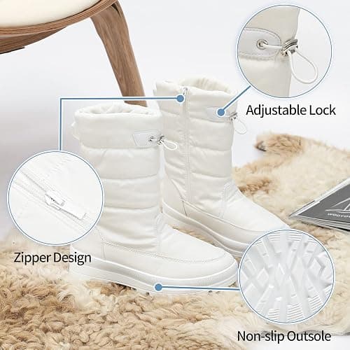 HYPOCRUTE Women's Warm Snow Boots with Fur Lined Black and White Wide Winter Boots Water-resistant Mid Calf Boots for Hiking,Working,Outdoors thumbnail 5