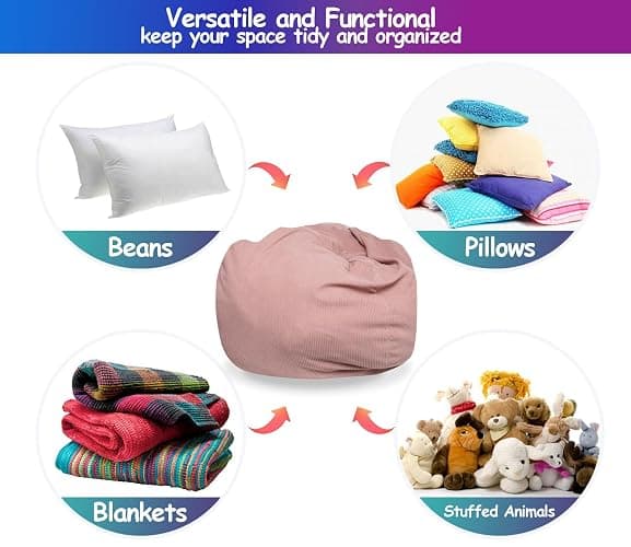 Stuffed Animal Bean Bag Storage Chair Cover for Kids Teens Adults (No Filler) Soft Washable Premium Corduroy Organizing Plush Toys Comfortable Organizer Keep Clutter with Premium Zipper Medium thumbnail 7
