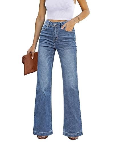 GRAPENT Womens Flare Jeans High Waisted Wide Leg Baggy Jean for Women Stretch Denim Pants - Image 1