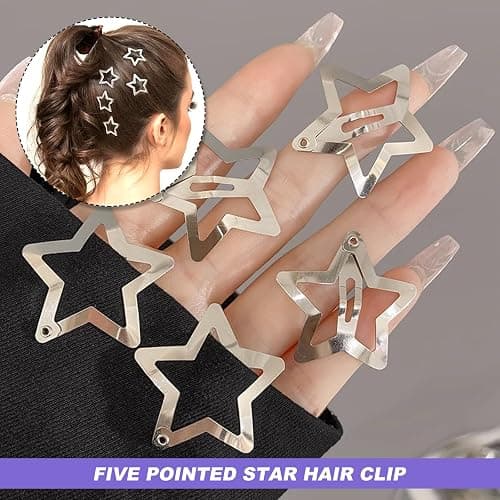 Star Snap Hair Clips, 50 Pcs Silver Star Hair Clips Barrettes Small Metal Stars Snap Hairclips Barrette Accessories for Girls Women thumbnail 3