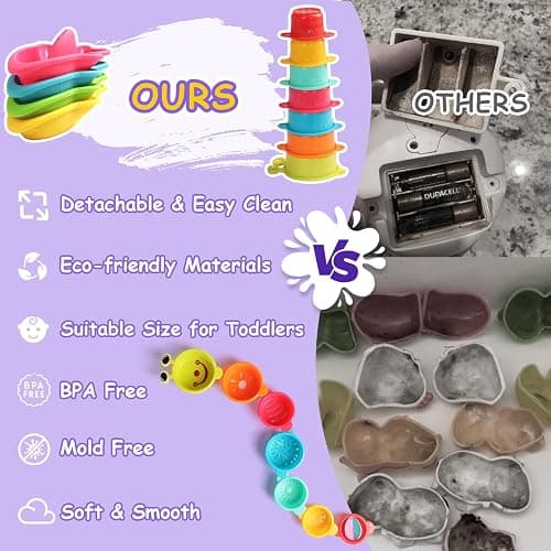 11 PCS Toddler Bath Toys for Kids Ages 1-3 Baby Shower Toys Mold Free Bathtub Toys for 12-18 Months Pool Water Table Sand Toys Stacking Cups & Floating Boats for Kids 2-4 Christmas Stocking Stuffers thumbnail 8